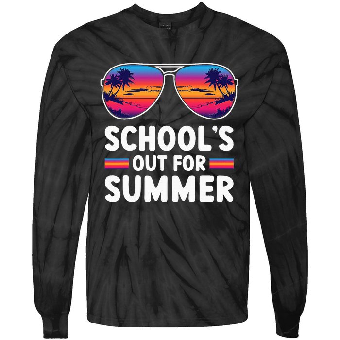 Retro Last Day Of SchoolS Out For Summer Teacher Tie-Dye Long Sleeve Shirt