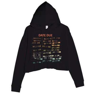 Retro Library Due Date Vintage Librarian Date Due Crop Fleece Hoodie