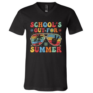 Retro Last Day Of Schools Out For Summer Teacher Boy Girl V-Neck T-Shirt