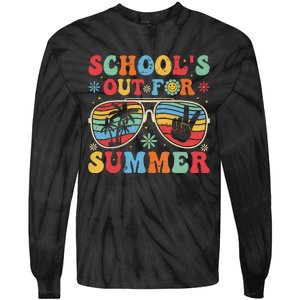 Retro Last Day Of Schools Out For Summer Teacher Boy Girl Tie-Dye Long Sleeve Shirt