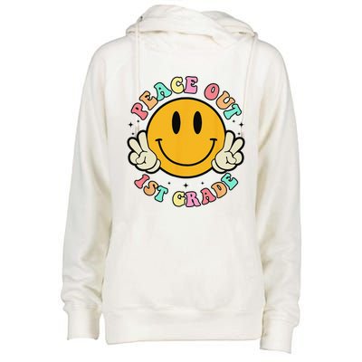 Retro Last Day Of School Peace Out 1st Grade Teacher Womens Funnel Neck Pullover Hood