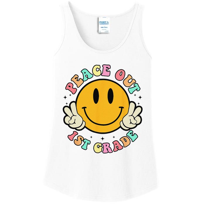 Retro Last Day Of School Peace Out 1st Grade Teacher Ladies Essential Tank