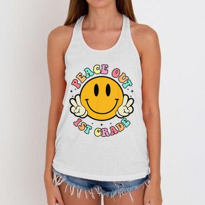 Retro Last Day Of School Peace Out 1st Grade Teacher Women's Knotted Racerback Tank