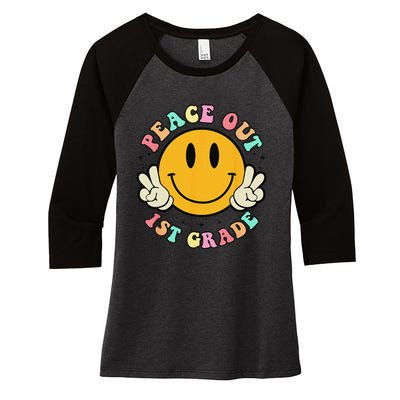 Retro Last Day Of School Peace Out 1st Grade Teacher Women's Tri-Blend 3/4-Sleeve Raglan Shirt