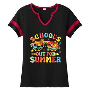 Retro Last Day Of Schools Out For Summer Teacher Boy Girl Ladies Halftime Notch Neck Tee