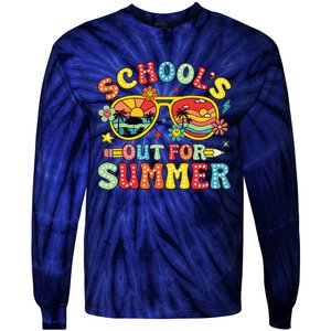 Retro Last Day Of Schools Out For Summer Teacher Boy Girl Tie-Dye Long Sleeve Shirt