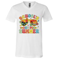 Retro Last Day Of Schools Out For Summer Teacher Boy Girl V-Neck T-Shirt