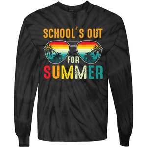 Retro Last Day Of Schools Out For Summer Teacher Boy Girl Tie-Dye Long Sleeve Shirt