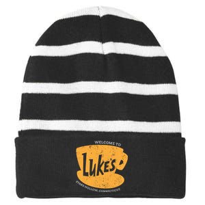 Retro Lukes Diner Striped Beanie with Solid Band