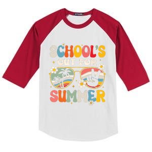 Retro Last Day Of Schools Out For Summer Teacher Boy Girl Kids Colorblock Raglan Jersey