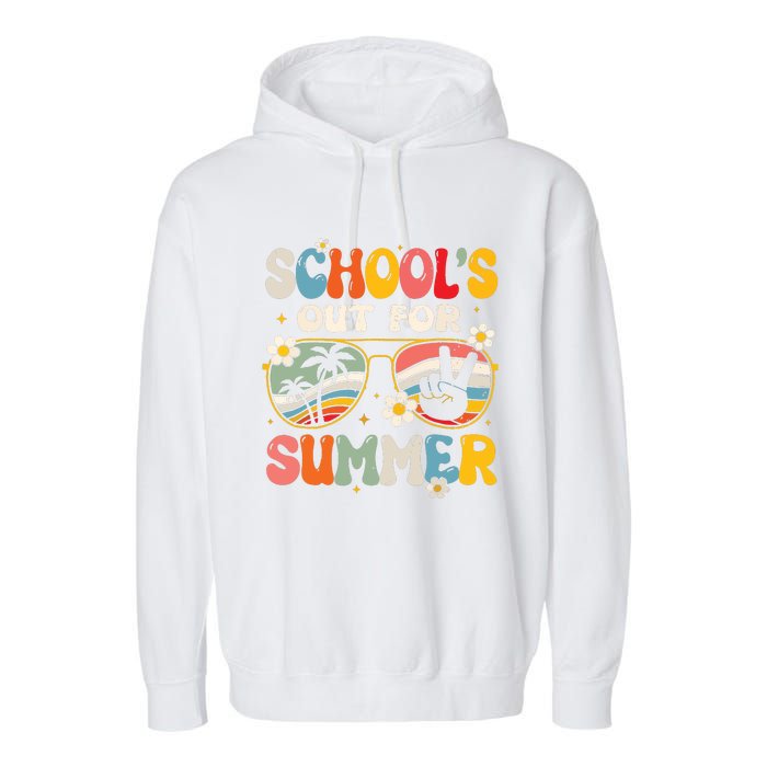 Retro Last Day Of Schools Out For Summer Teacher Boy Girl Garment-Dyed Fleece Hoodie