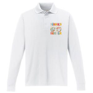 Retro Last Day Of Schools Out For Summer Teacher Boy Girl Performance Long Sleeve Polo