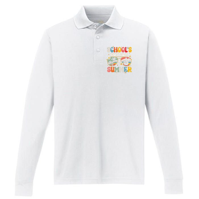 Retro Last Day Of Schools Out For Summer Teacher Boy Girl Performance Long Sleeve Polo