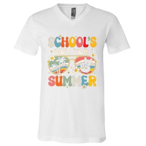 Retro Last Day Of Schools Out For Summer Teacher Boy Girl V-Neck T-Shirt