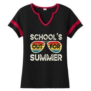 Retro Last Day Of School Schools Out For Summer Teacher Ladies Halftime Notch Neck Tee