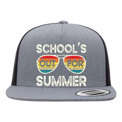 Retro Last Day Of School Schools Out For Summer Teacher Flat Bill Trucker Hat