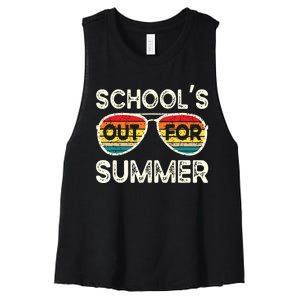 Retro Last Day Of School Schools Out For Summer Teacher Women's Racerback Cropped Tank