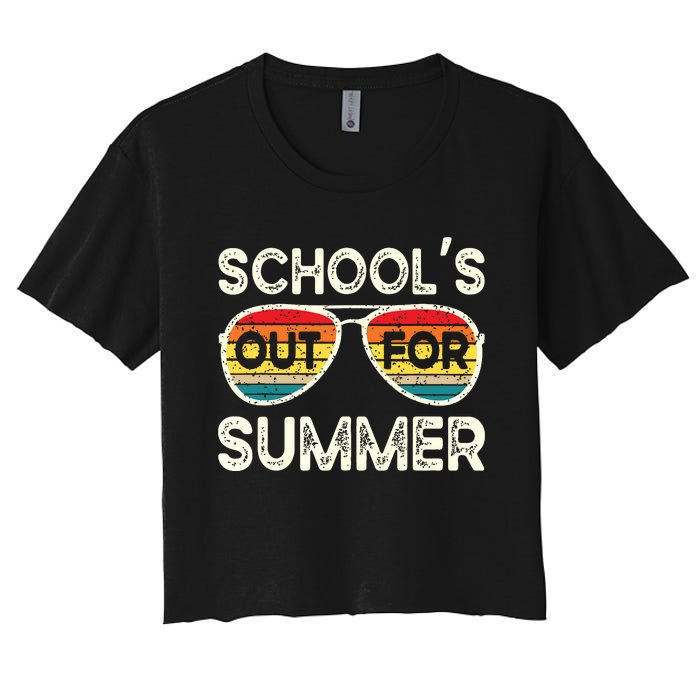 Retro Last Day Of School Schools Out For Summer Teacher Women's Crop Top Tee