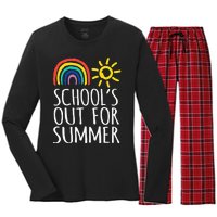 Retro Last Day Of School Schools Out For Summer Teacher Women's Long Sleeve Flannel Pajama Set 