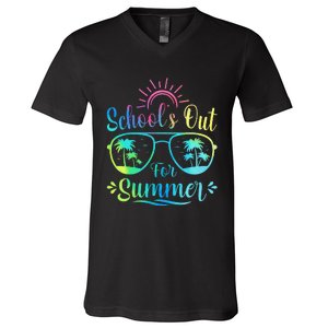 Retro Last Day Of School Schools Out Summer Teacher V-Neck T-Shirt