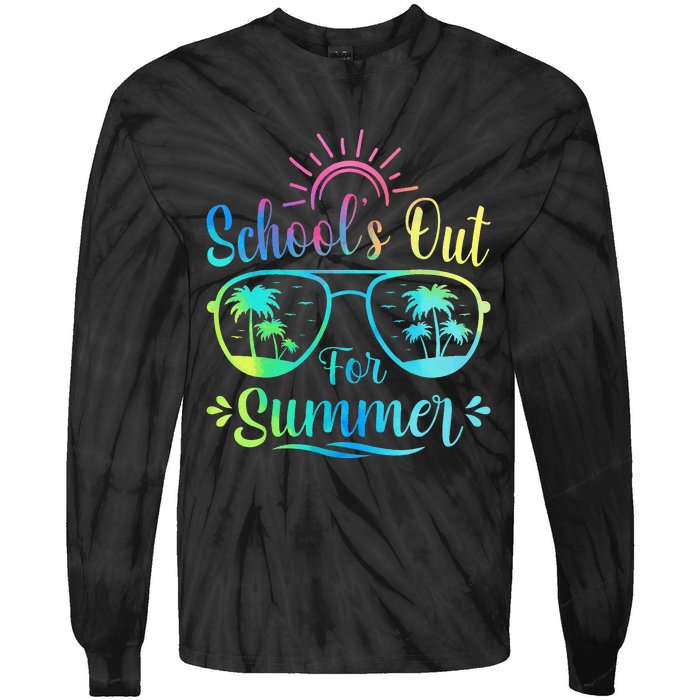 Retro Last Day Of School Schools Out Summer Teacher Tie-Dye Long Sleeve Shirt