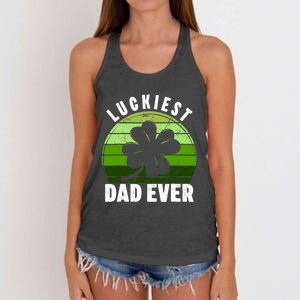 Retro Luckiest Dad Ever Shamrock St Patricks Day Family Women's Knotted Racerback Tank