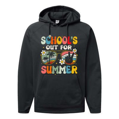 Retro Last Day Of School Schools Out For Summer Teacher Gift Performance Fleece Hoodie