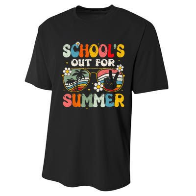 Retro Last Day Of School Schools Out For Summer Teacher Gift Performance Sprint T-Shirt