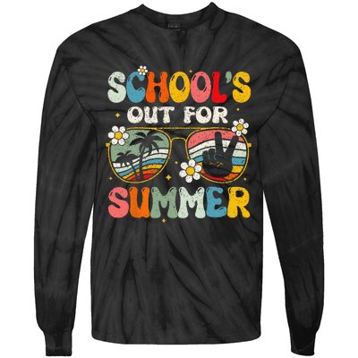 Retro Last Day Of School Schools Out For Summer Teacher Gift Tie-Dye Long Sleeve Shirt