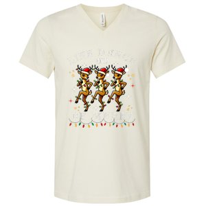 Reindeer Line Dance And Be Merry Christmas Festive Dancing V-Neck T-Shirt