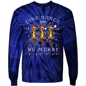 Reindeer Line Dance And Be Merry Christmas Festive Dancing Tie-Dye Long Sleeve Shirt