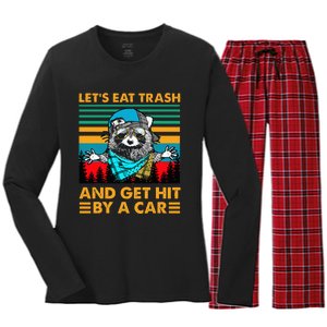 Racoon Let's Eat Trash And Get Hit By Car Women's Long Sleeve Flannel Pajama Set 