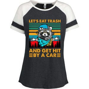 Racoon Let's Eat Trash And Get Hit By Car Enza Ladies Jersey Colorblock Tee