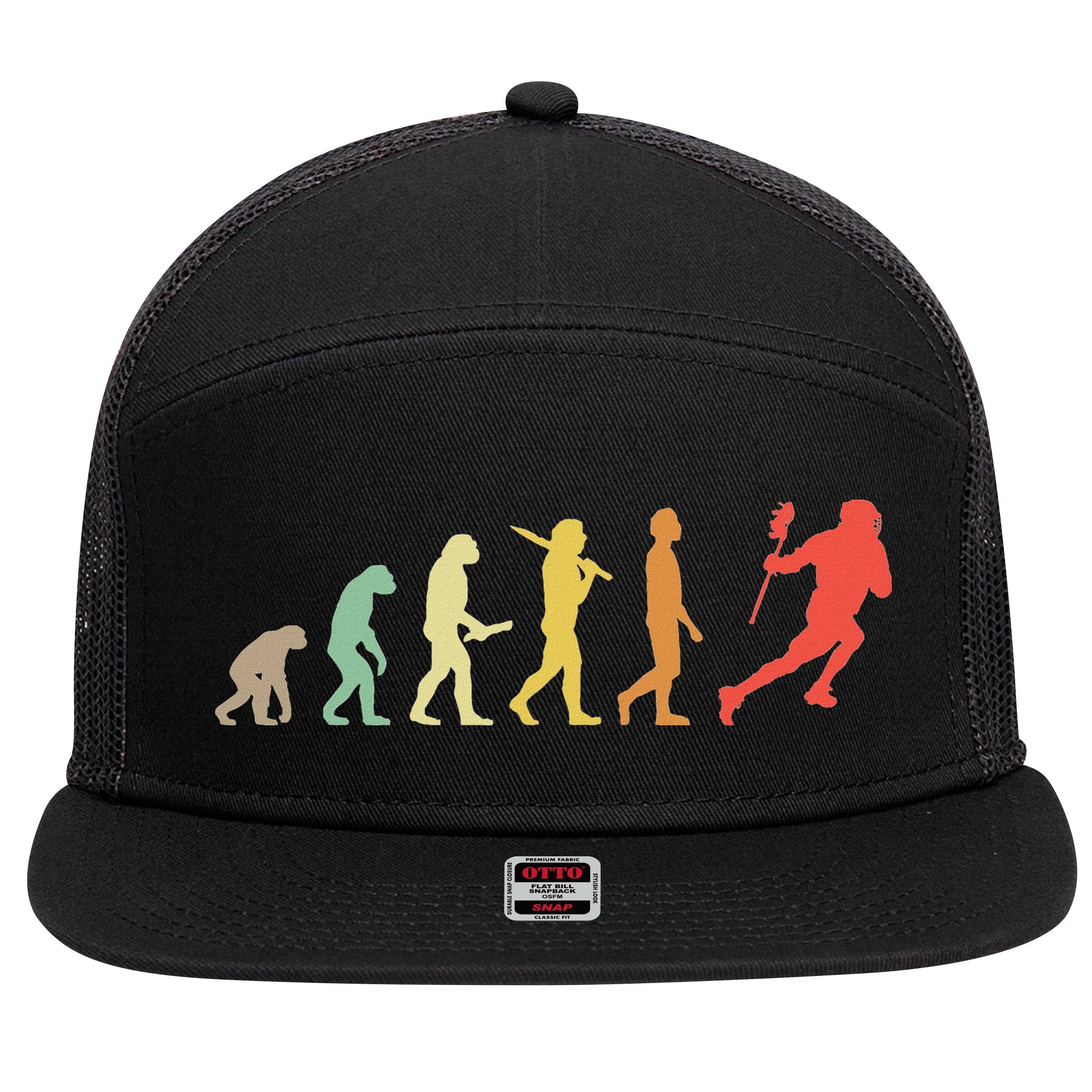 Retro Lacrosse Evolution Gift For Lacrosse Players 7 Panel Mesh Trucker Snapback Hat
