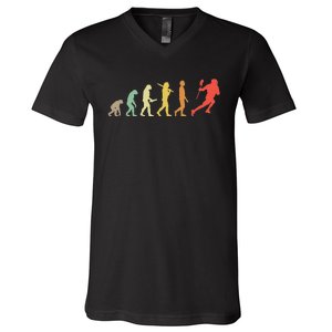 Retro Lacrosse Evolution Gift For Lacrosse Players V-Neck T-Shirt