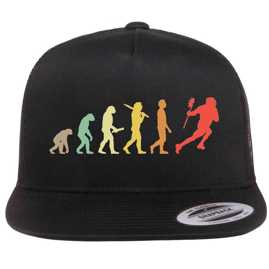 Retro Lacrosse Evolution Gift For Lacrosse Players Flat Bill Trucker Hat
