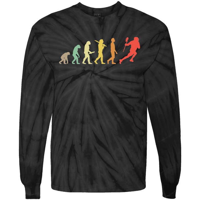 Retro Lacrosse Evolution Gift For Lacrosse Players Tie-Dye Long Sleeve Shirt