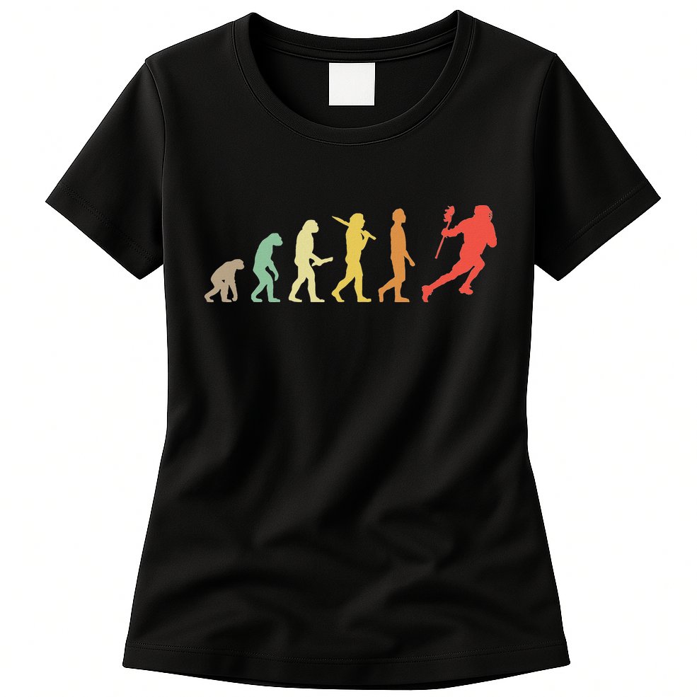 Retro Lacrosse Evolution Gift For Lacrosse Players Womens T-Shirt