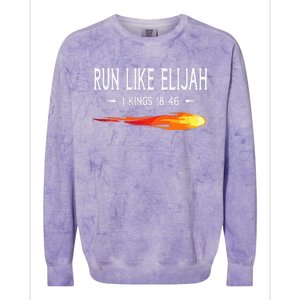 Run Like Elijah Funny Christian Runner Bible Verse Colorblast Crewneck Sweatshirt