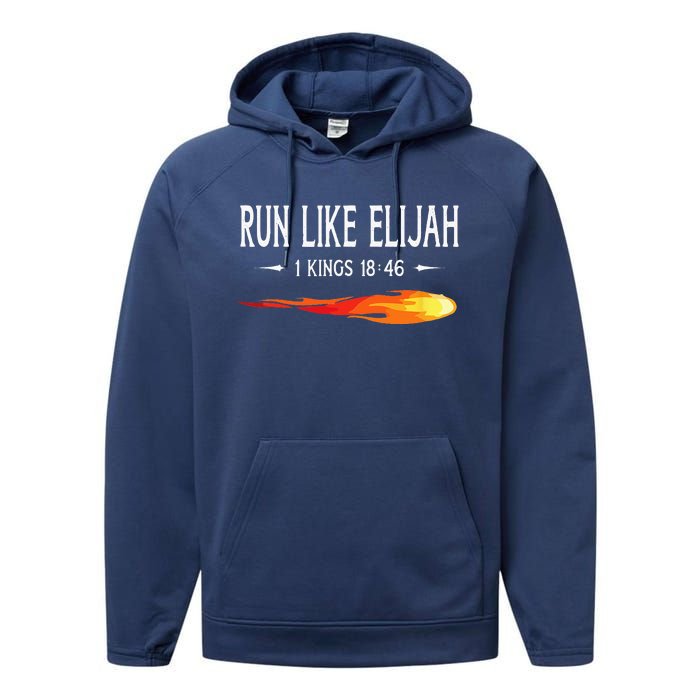 Run Like Elijah Funny Christian Runner Bible Verse Performance Fleece Hoodie