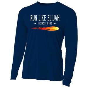 Run Like Elijah Funny Christian Runner Bible Verse Cooling Performance Long Sleeve Crew