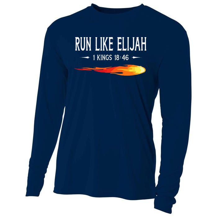 Run Like Elijah Funny Christian Runner Bible Verse Cooling Performance Long Sleeve Crew