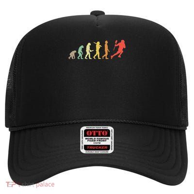 Retro Lacrosse Evolution Gift For Lacrosse Players High Crown Mesh Back Trucker Hat