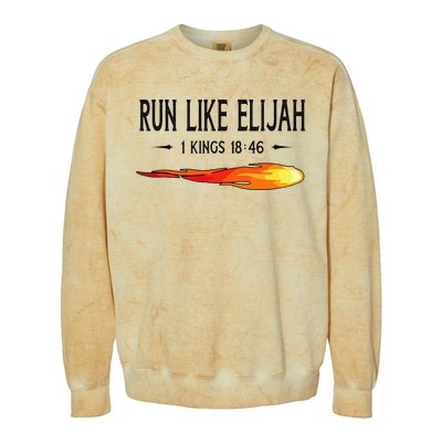 Run Like Elijah Funny Christian Runner Bible Verse Colorblast Crewneck Sweatshirt