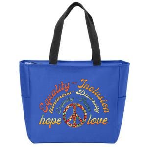 Retro Love Equality Inclusion Kindness Diversity Hope Peace Cute Gift Zip Tote Bag