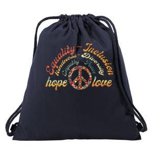 Retro Love Equality Inclusion Kindness Diversity Hope Peace Cute Gift Drawstring Bag