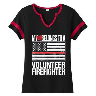 Red Line Flag Fireman Wife Girlfriend Volunteer Firefighter Ladies Halftime Notch Neck Tee