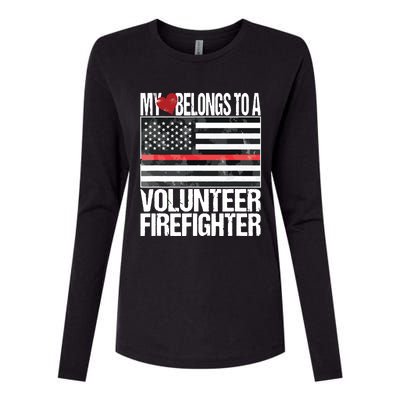 Red Line Flag Fireman Wife Girlfriend Volunteer Firefighter Womens Cotton Relaxed Long Sleeve T-Shirt