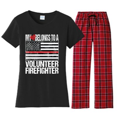 Red Line Flag Fireman Wife Girlfriend Volunteer Firefighter Women's Flannel Pajama Set