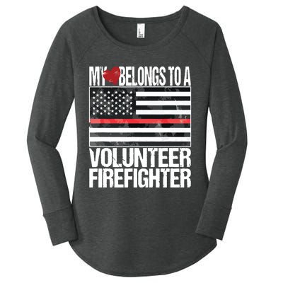 Red Line Flag Fireman Wife Girlfriend Volunteer Firefighter Women's Perfect Tri Tunic Long Sleeve Shirt